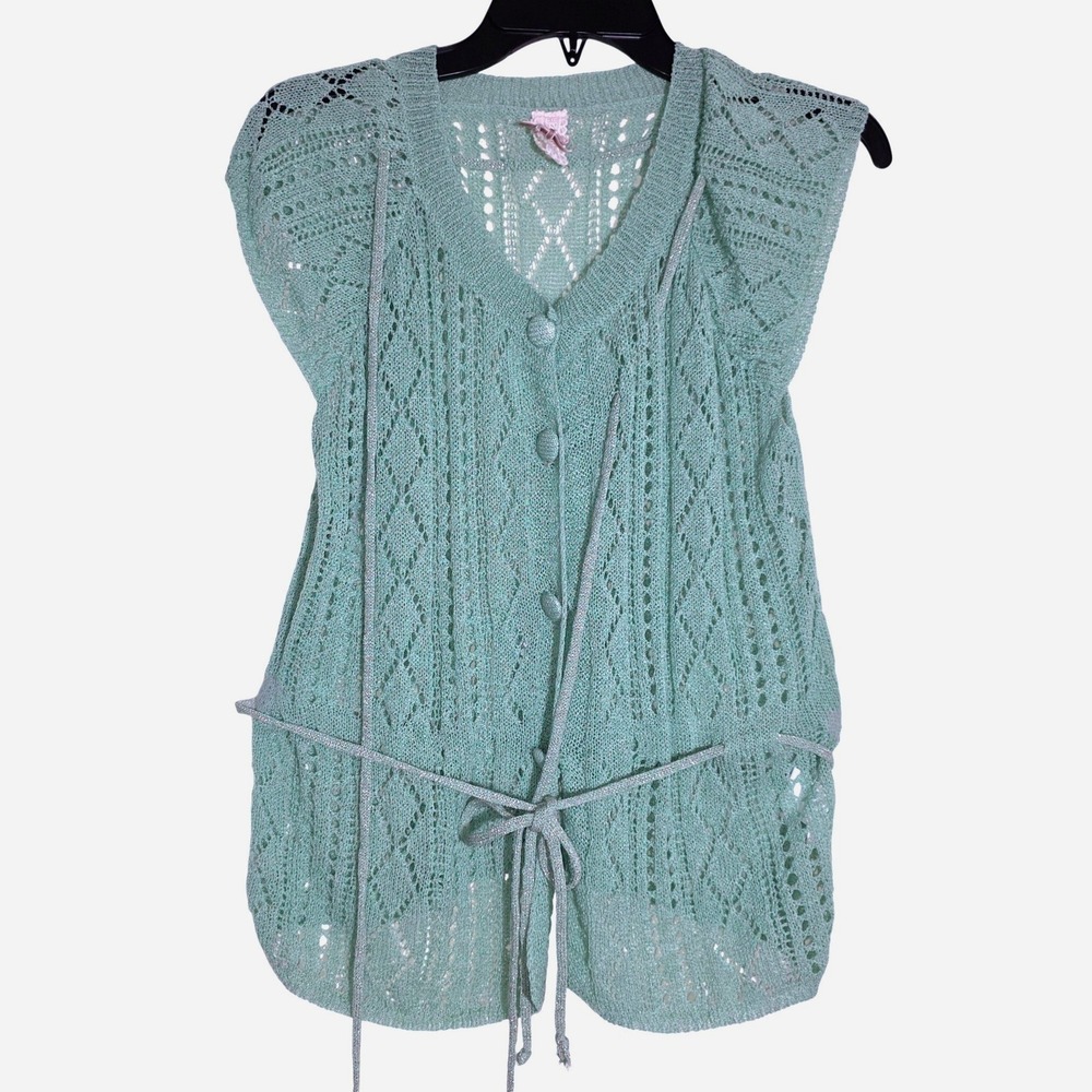 Nekane NKN Lorenza Knit Vest Women S/M Green Excellent Boho Button Tie Waist EUC - Picture 3 of 11